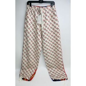 GUCCI MEN'S MULTI COLOR COTTON INTERLOCKING G AND SATIN HORSE BIT PRINT PANTS 32